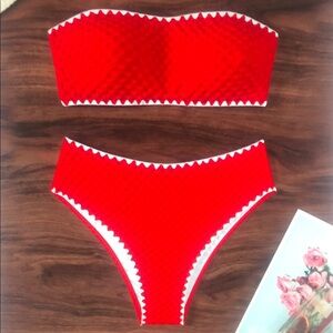 Vibrant Red Textured Bikini Set